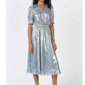 Current Air Metallic Leopard Print Midi Dress Blue